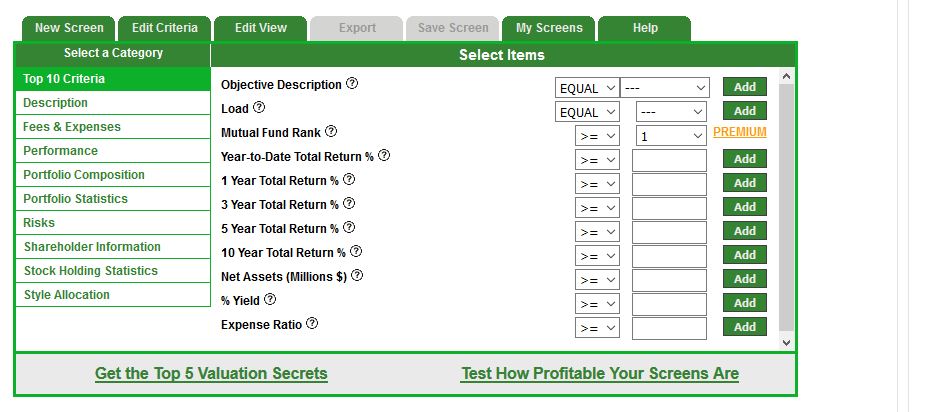 mutual fund screener Zacks